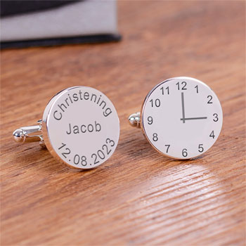 Personalised Christening Silver Plated Clock Cufflinks