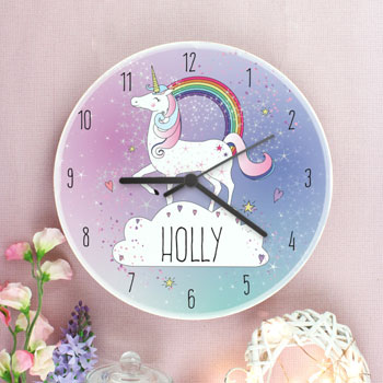 Girl's Personalised Unicorn Wooden Wall Clock Childrens Gift