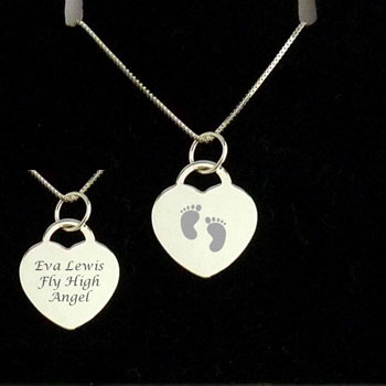 Engraved Silver Heart Baby Memorial Pendant on Silver Chain
