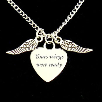 Angel Wings Memorial Necklace With Engraved Heart