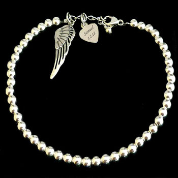 Silver Memorial Bracelet With Angel Wing and Engraved Heart
