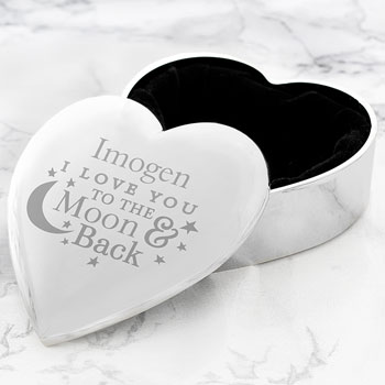 Personalised Engraved To The Moon & Back Heart Trinket Box