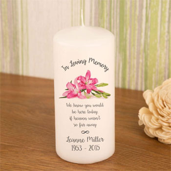 Personalised In Loving Memory Pink Lily Memorial Candle