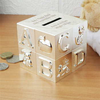 Engraved Silver Plated Personalised ABC Baby Money Box