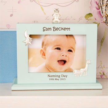 Personalised Boys Naming Day Blue Photo Album and Frame