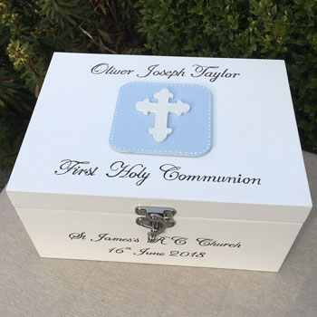 Boy's Personalised First Communion Keepsake Box With Cross