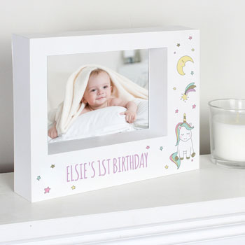 Girl's Personalised Baby Unicorn 7 x 5 inch Box Photo Frame