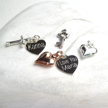 Bespoke Engraved Sterling Silver Heart Necklace & Charm