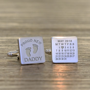Personalised Proud New Daddy Silver Plated Heart Cufflinks