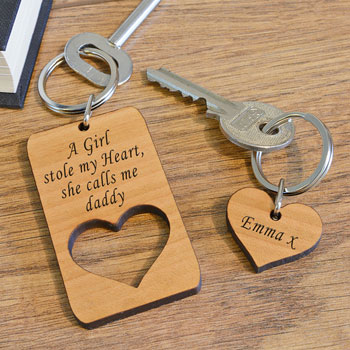Personalised She Calls Me Daddy 2 Piece Wooden Keyring Set