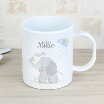 Personalised Hessian Elephant Plastic Toddler Drop-Proof Mug