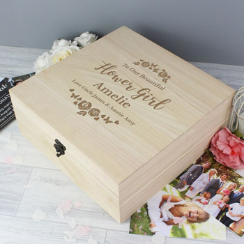 Girl's Large Personalised Floral Wooden Keepsake Box