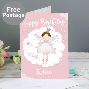 Girl's Pink Personalised Fairy Princess Birthday Card