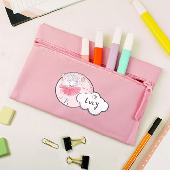 Girl's Personalised Fairy Princess Pink School Pencil Case