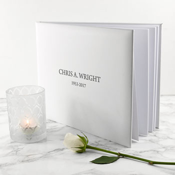 Large Engraved White Leather Memoriam Book