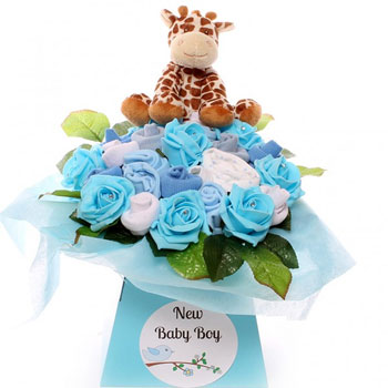 Newborn Baby Boy's Blue Giraffe Clothing Bouquet
