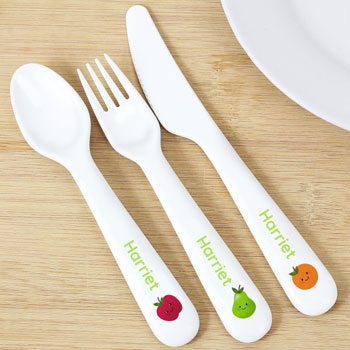 Personalised Healthy Eating Plastic Toddler Cutlery Set