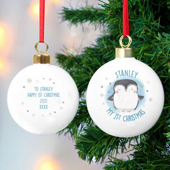 Personalised 1st Christmas Penguin Tree Bauble