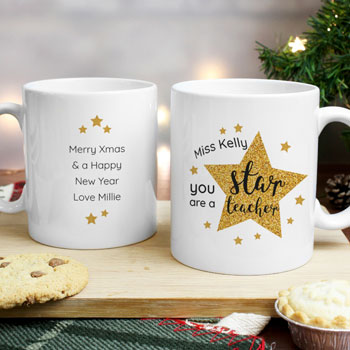 Personalised Star Teacher Ceramic Mug Christmas Gift