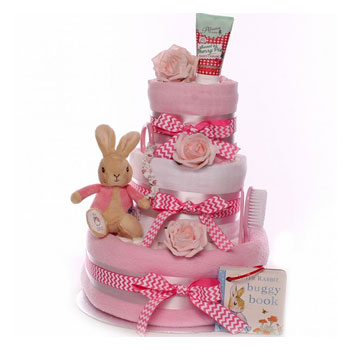 Flopsy Bunny Rabbit Pink Nappy Cake Baby Girl