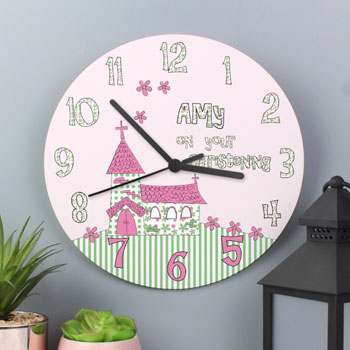 Girl's Large Wooden Personalised Christening Clock