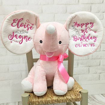Personalised Pink Cubbies Dumble Elephant First Birthday Toy