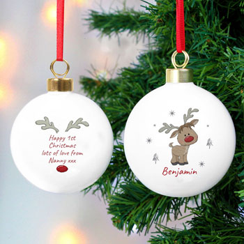 Personalised Little Reindeer Ceramic Christmas Tree Bauble