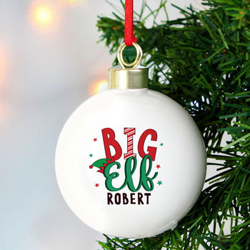 Personalised Big Elf Ceramic Adult's Christmas Tree Bauble