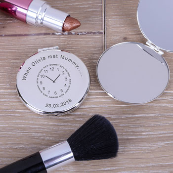 Personalised When Baby Met Mummy Round Silver Compact Mirror