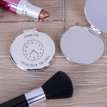 Engraved New Mummy Round Silver Plated Compact Mirror