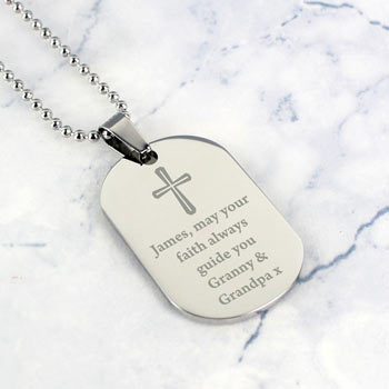 Personalised Stainless Steel Dog Tag Christening Necklace