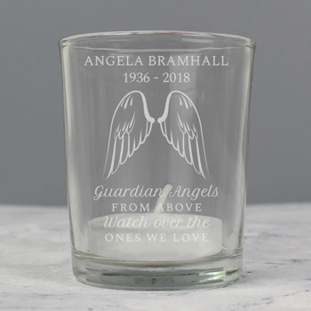 Personalised Guardian Angel Wings Memorial Candle Holder