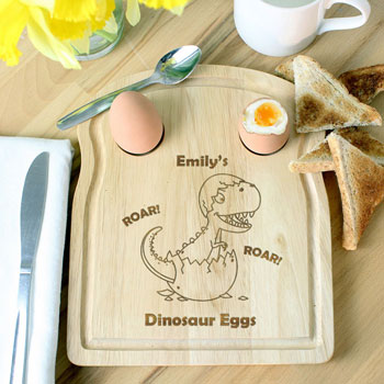 Personalised Dinosaur Egg and Soldiers Wooden Board