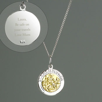 Personalised Silver & 9ct Gold Saint Christopher Necklace