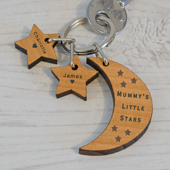 Personalised Little Stars Wooden Key Ring (Up To 3 Stars)