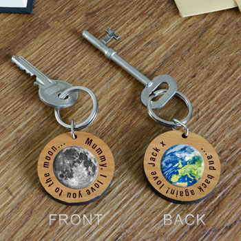Personalised Wooden Moon & Back Key Ring