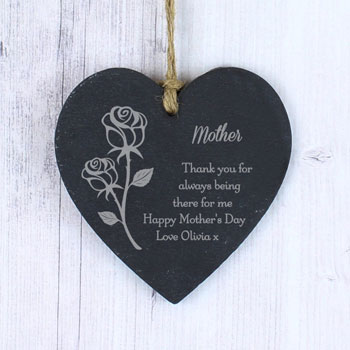 Personalised Rose Slate Heart Decoration Mother's Day Gift