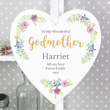 Women's Personalised Floral Watercolour Large Wooden Heart