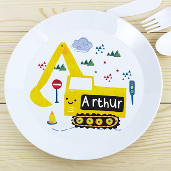 Boy's Personalised Plastic Drop-Proof Digger Plate