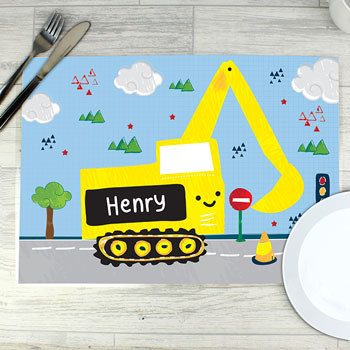Boy's Wipe-Clean Personalised Digger Placemat