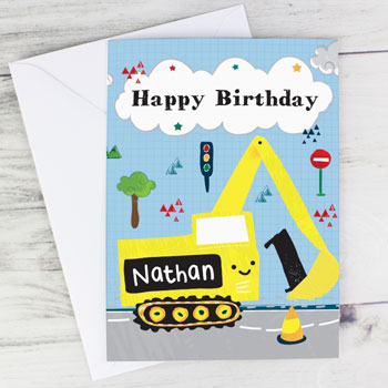 Boy's Personalised Digger Themed Toddler Birthday Card