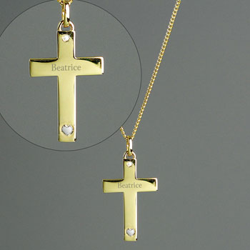 Girl's Personalised Gold Plated & Silver Cross Necklace