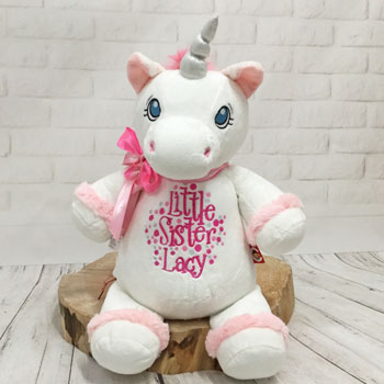 Personalised White Cubbies Little Sister Unicorn Soft Toy