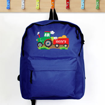 Personalised Boy's Blue Tractor Backpack School Bag