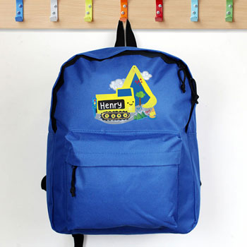 Personalised Boys Blue Digger Backpack School Nursery Bag