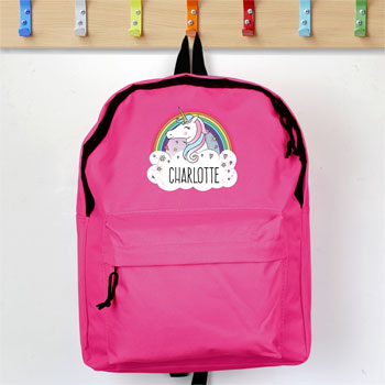Personalised Girls Unicorn Pink Backpack School Bag