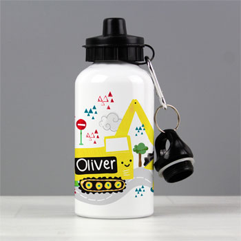 Boys Personalised Yellow Digger Water Bottle