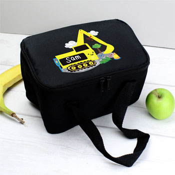 Personalised Boys Yellow Digger Insulated Lunch Sandwich Bag