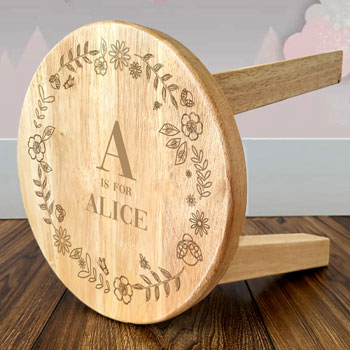 Personalised Engraved Girls Wooden Initial Name Stool