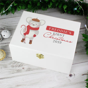 Personalised 1st Christmas Mouse White Wooden Keepsake Box